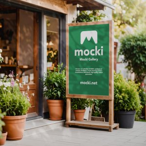 Chalkboard Banner Outside Small Shop Mockup