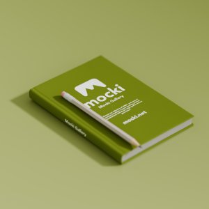 Hardcover Book Mockup with Pencil