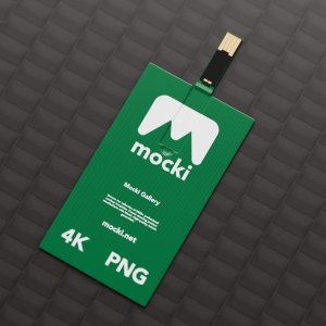 Flat Lay Business Card USB Flash Drive Mockup