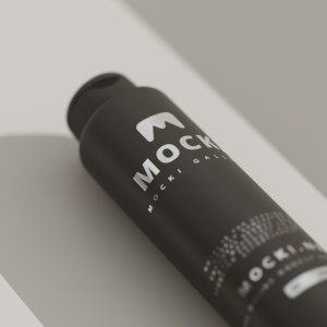 Close-Up Angled Black Plastic Bottle Mockup