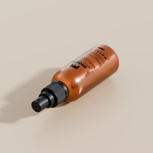 High-Angle Amber Glass Spray Bottle Mockup
