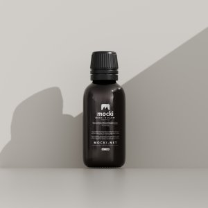 Premium Black Glass Bottle Mockup with Plastic Cap