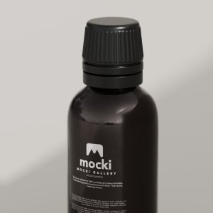 Premium Black Glass Bottle Mockup with Plastic Cap