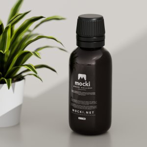 Black Glass Bottle Mockup with Plant