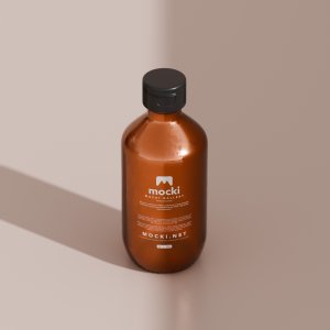 High Angle Amber Glass Bottle Mockup
