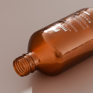 Lying Amber Bottle Mockup with Cap Off