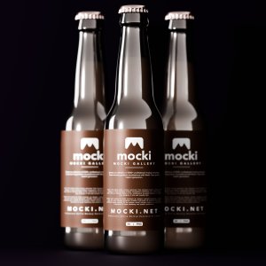 Three Beer Bottles Mockup