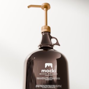 Low Angle Amber Jug Pump Bottle Mockup