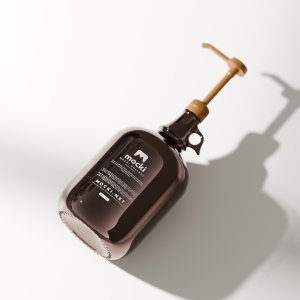Layed Flat Amber Jug Pump Bottle Mockup