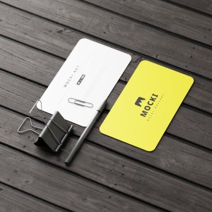 Dynamic View Rounded Business Cards Mockup
