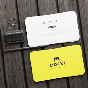 Flat Lay Rounded Business Card Mockup