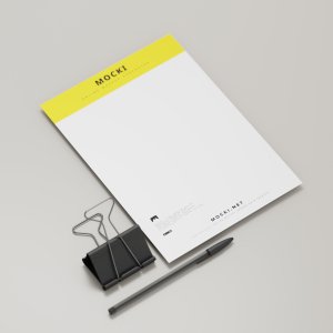 Clean A4 Paper Mockup with Office Essentials