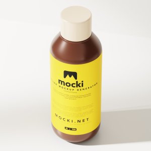 Overhead View Brown Plastic Bottle Mockup