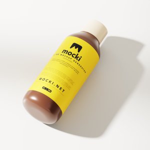 Angled View Brown Plastic Bottle Mockup