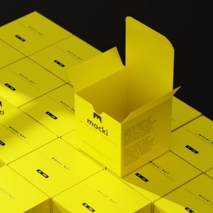 Array of Customizable Square Packaging Boxes Mockup