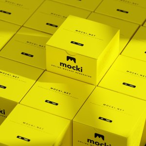 Overhead View of Closed Square Packaging Boxes Mockup