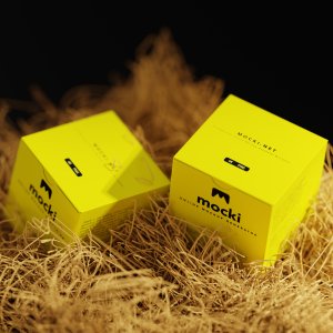 Dual Square Cardboard Boxes Mockup on Hay - Customizable Packaging Display