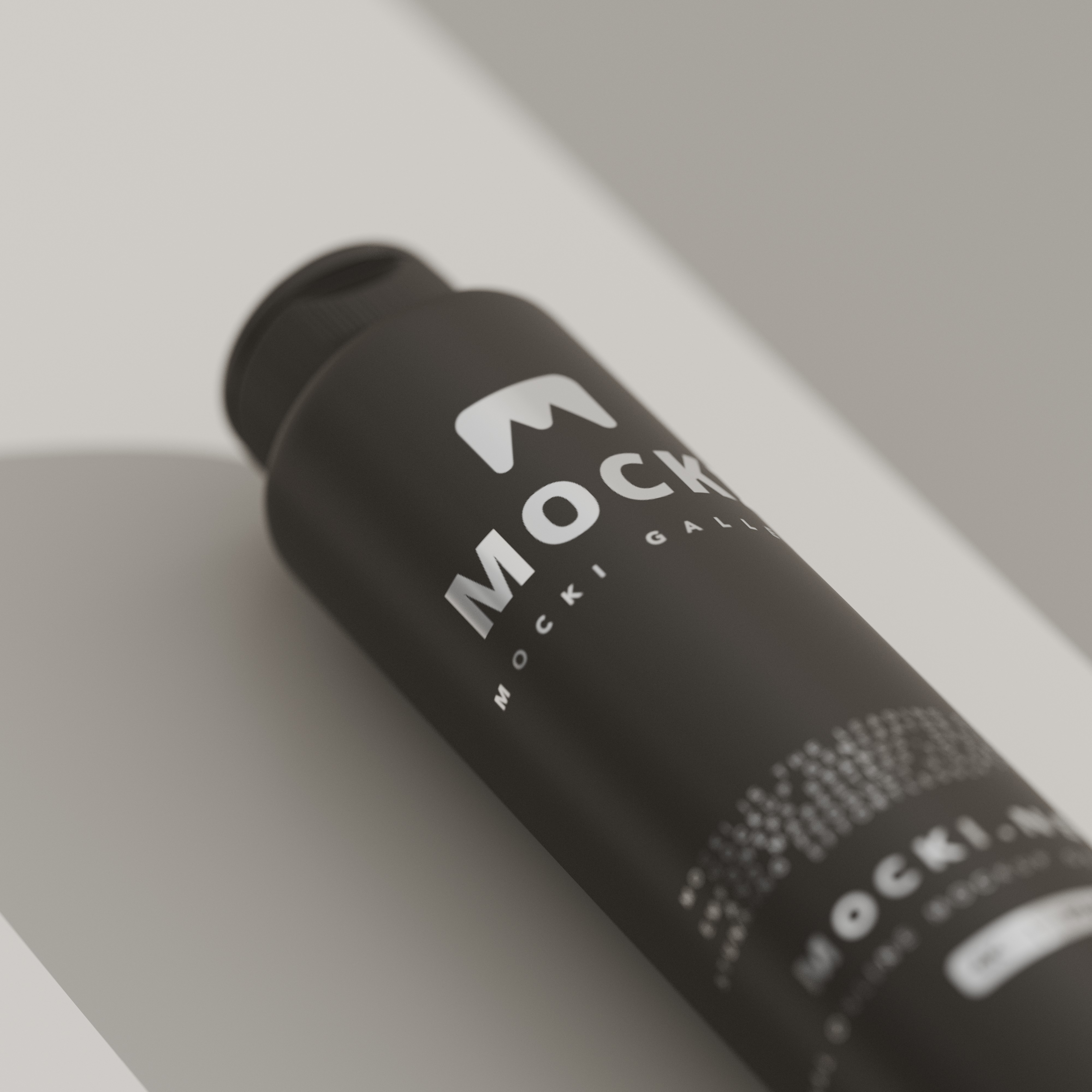 Close-Up Angled Black Plastic Bottle Mockup