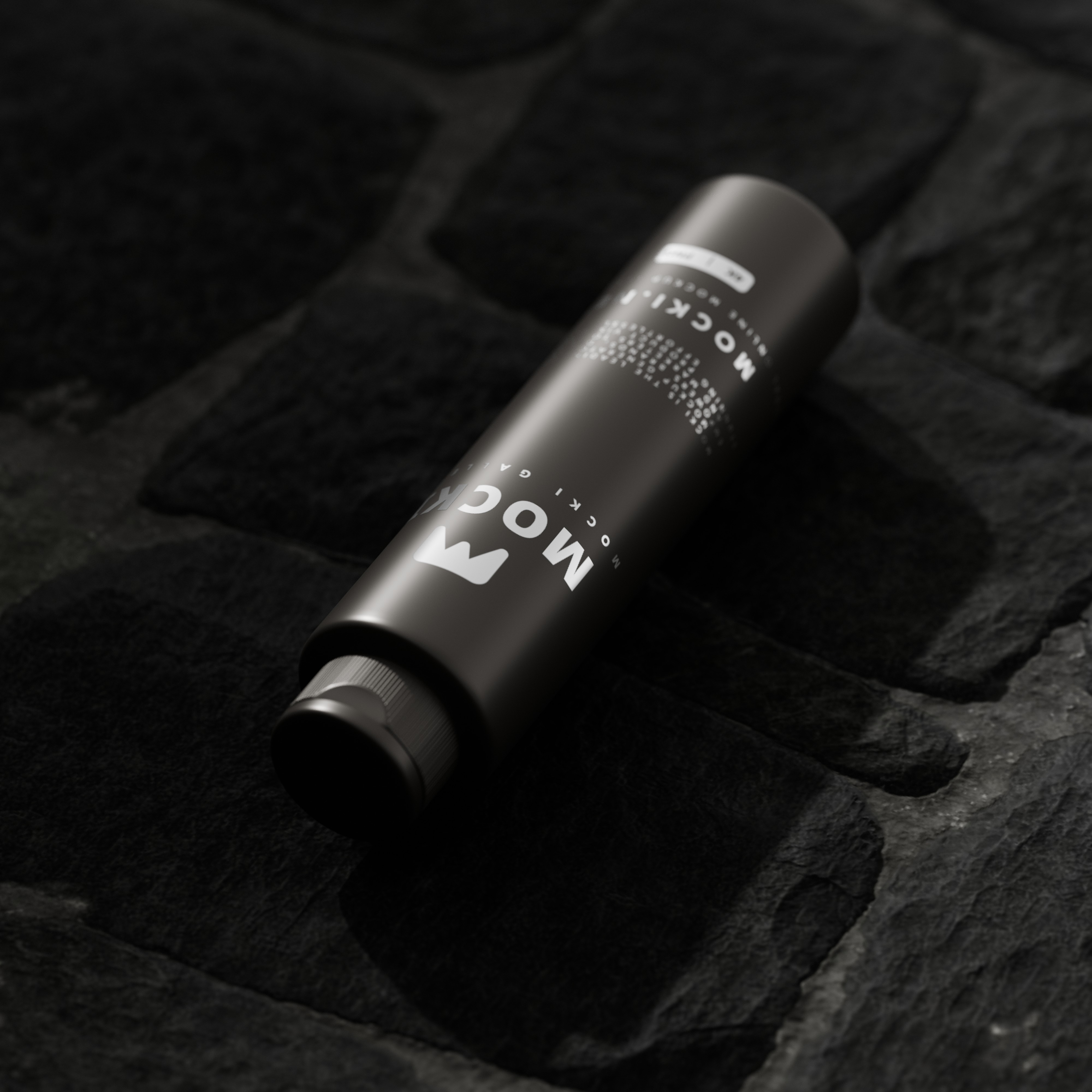 Matte Black Bottle Mockup on Textured Stone
