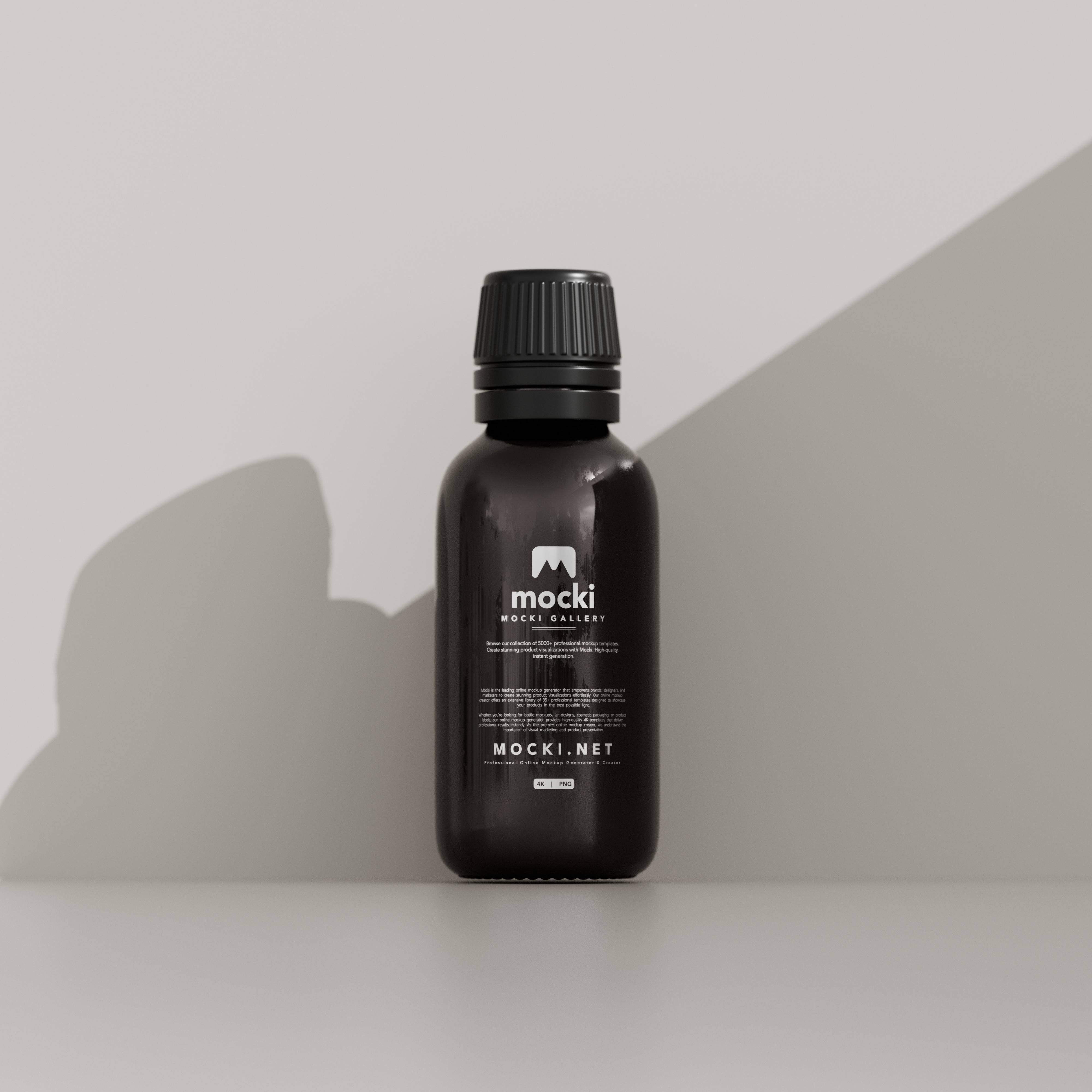 Premium Black Glass Bottle Mockup with Plastic Cap