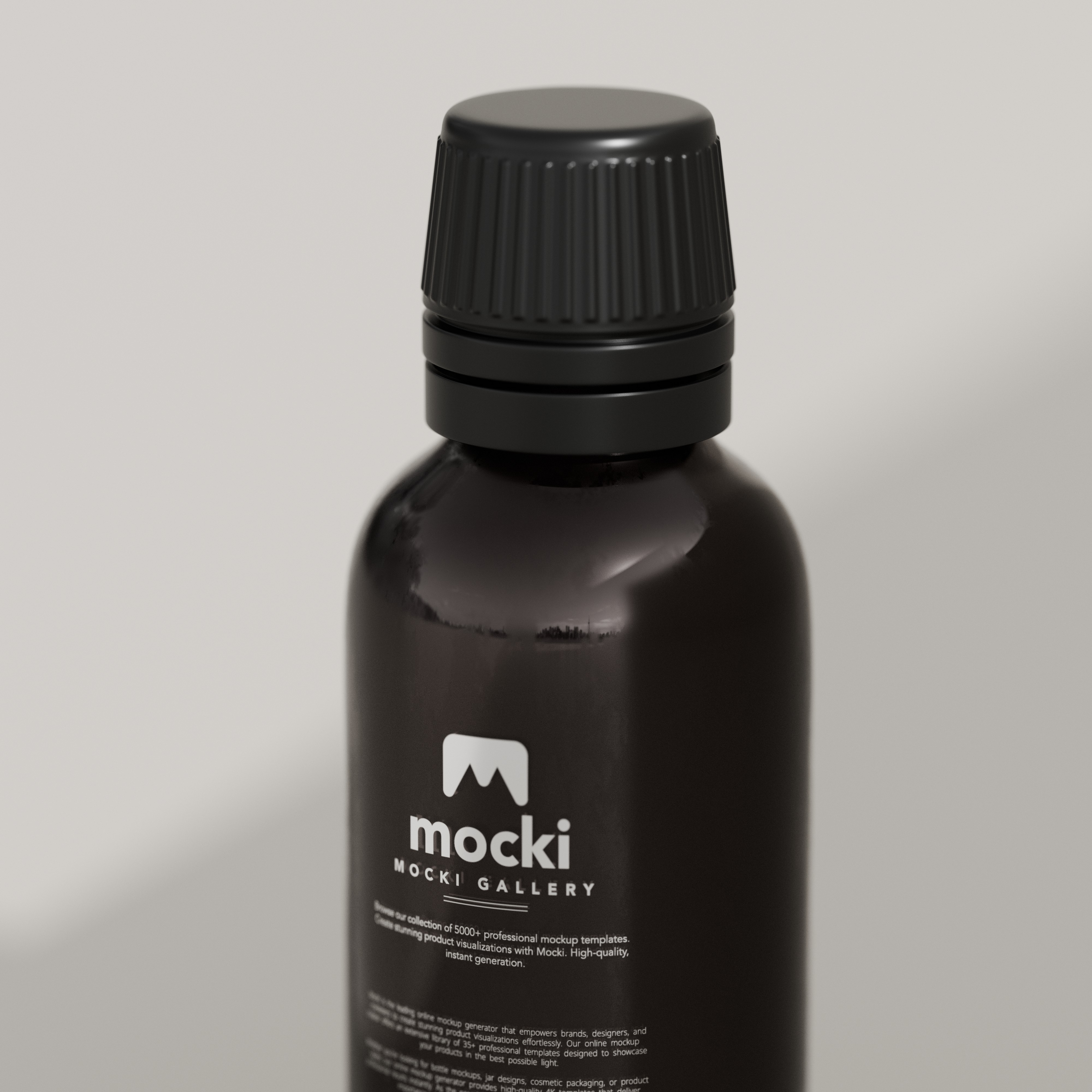 Premium Black Glass Bottle Mockup with Plastic Cap