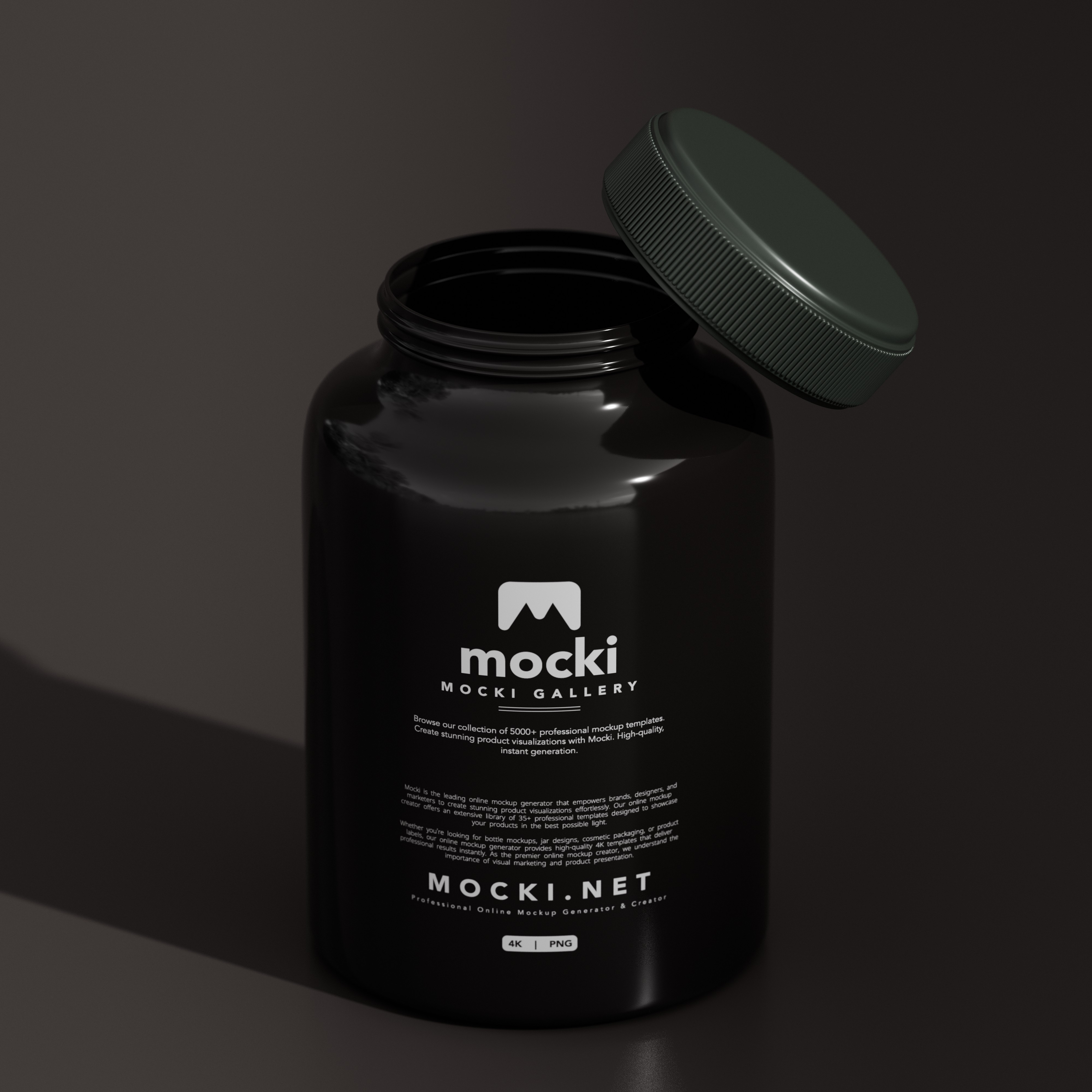 Matte Black Plastic Bottle Mockup – Capsule & Powder Packaging