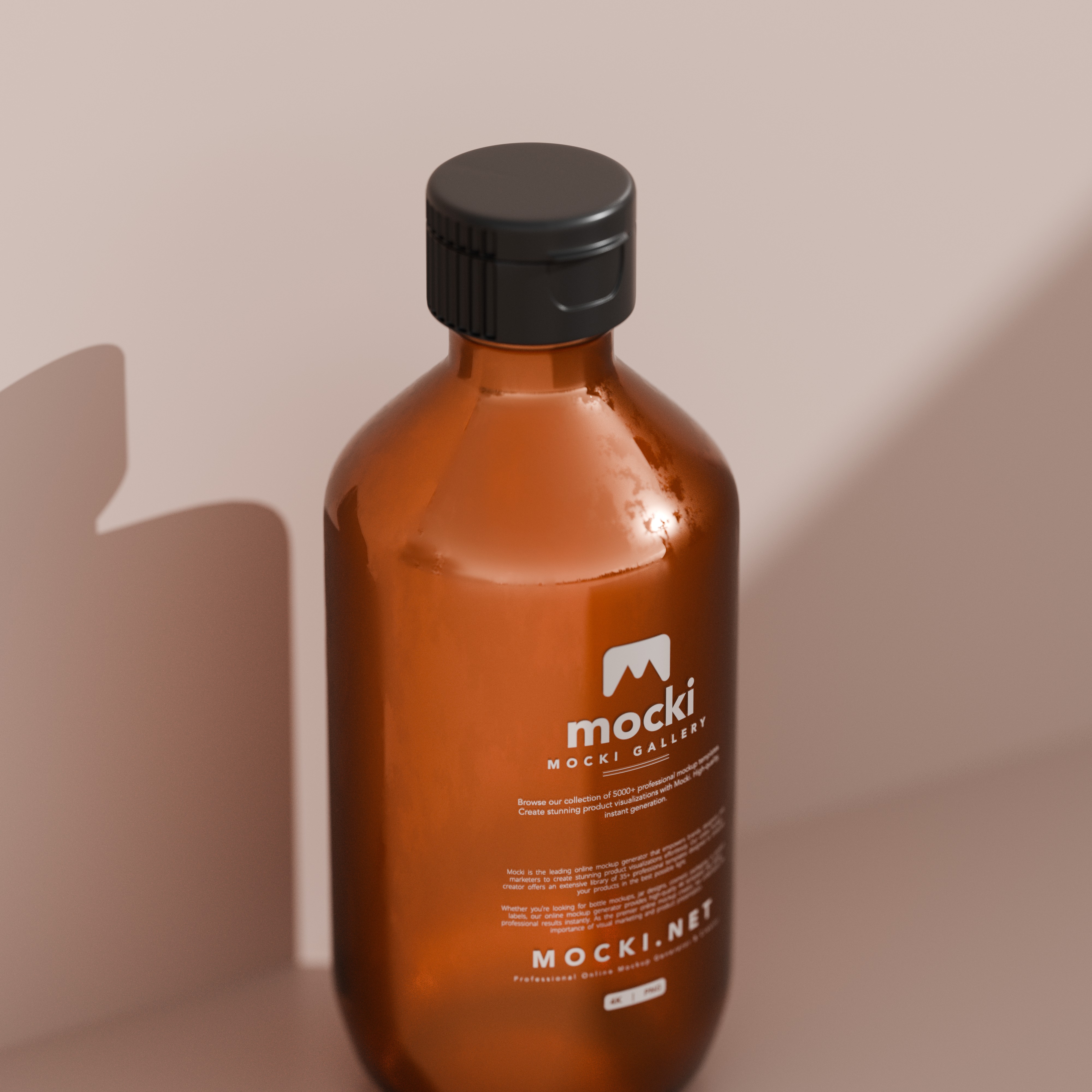 Amber Glass Bottle with Black Cap Mockup