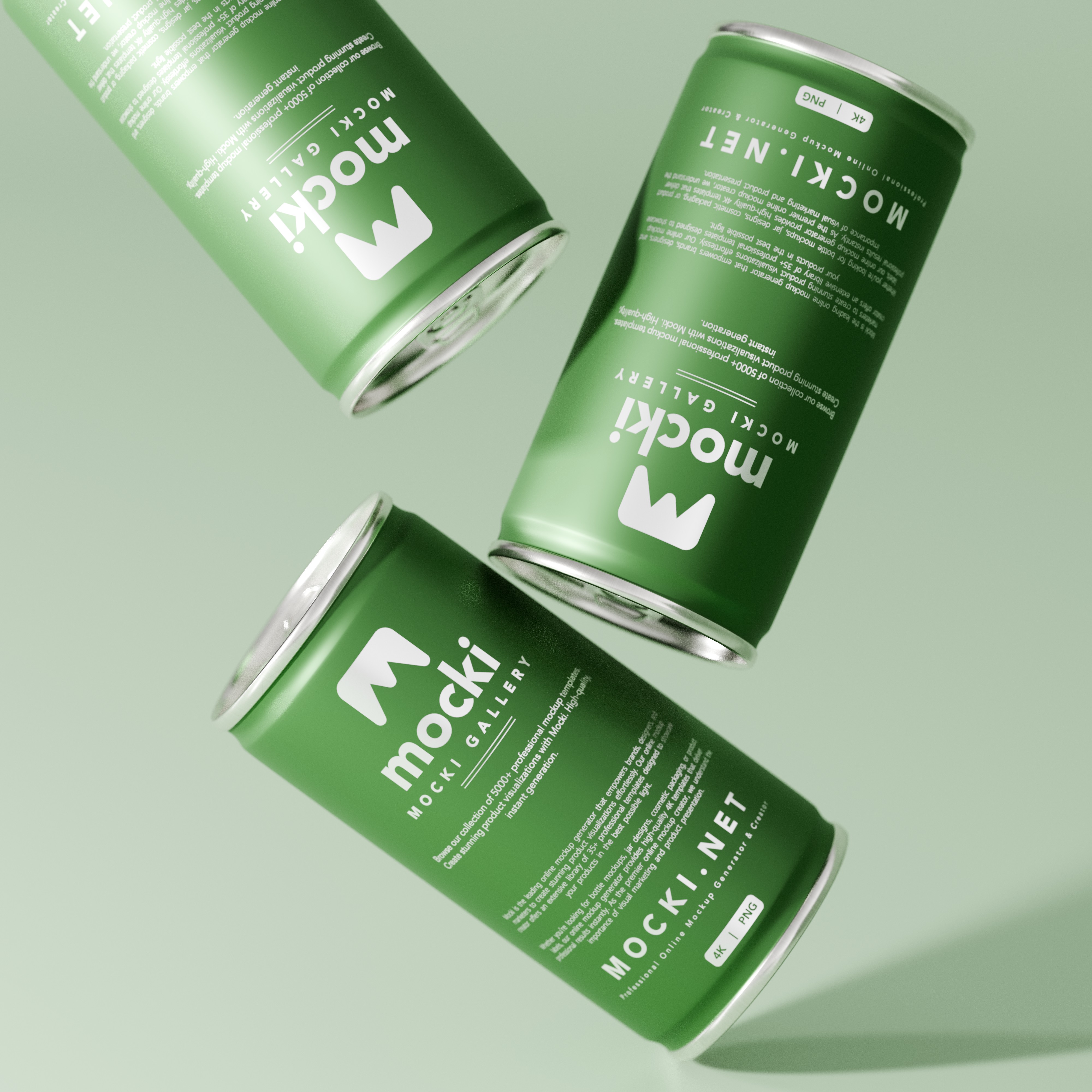 Trio of Floating Small Soda Cans Mockup
