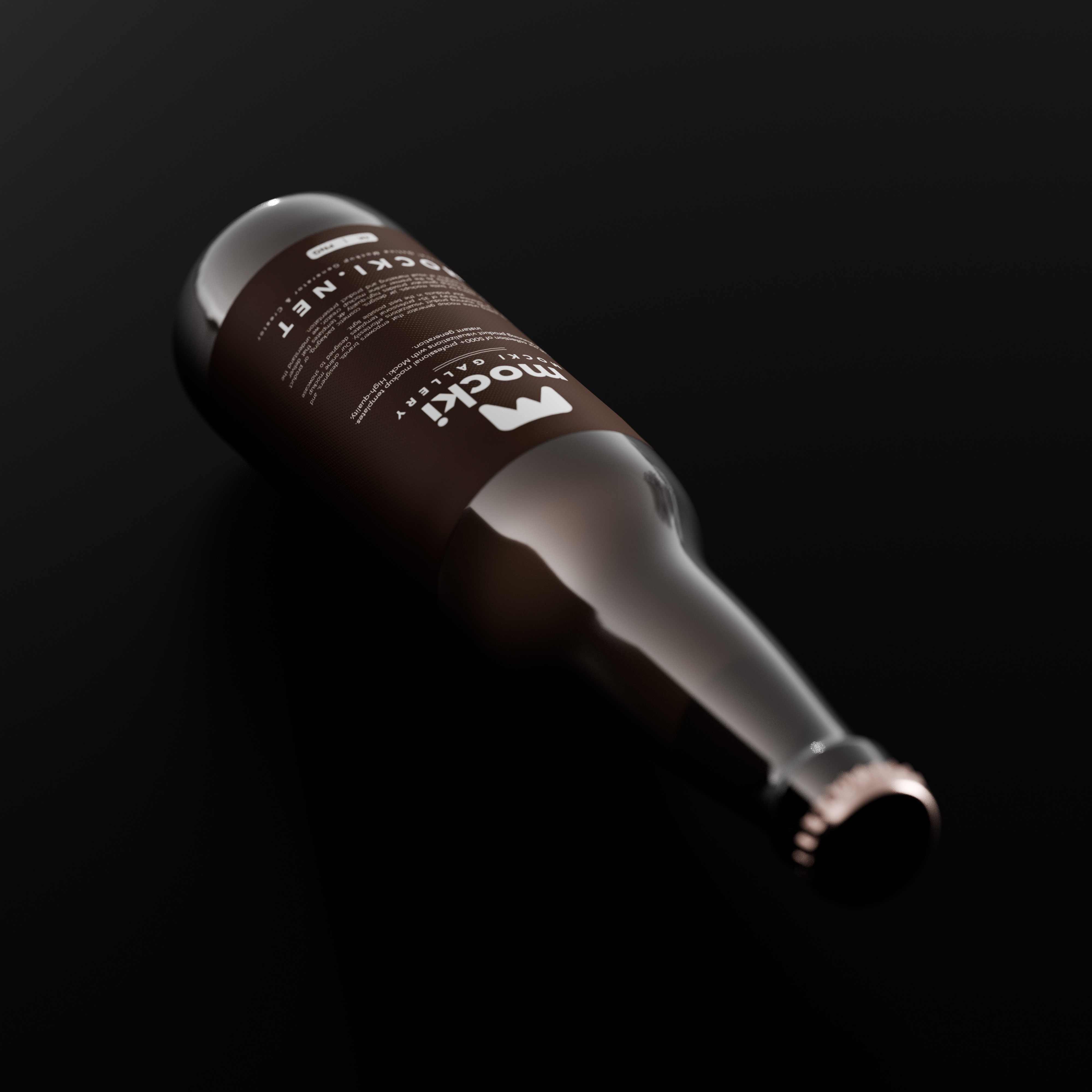 Lying Beer Bottle Mockup with Reflection