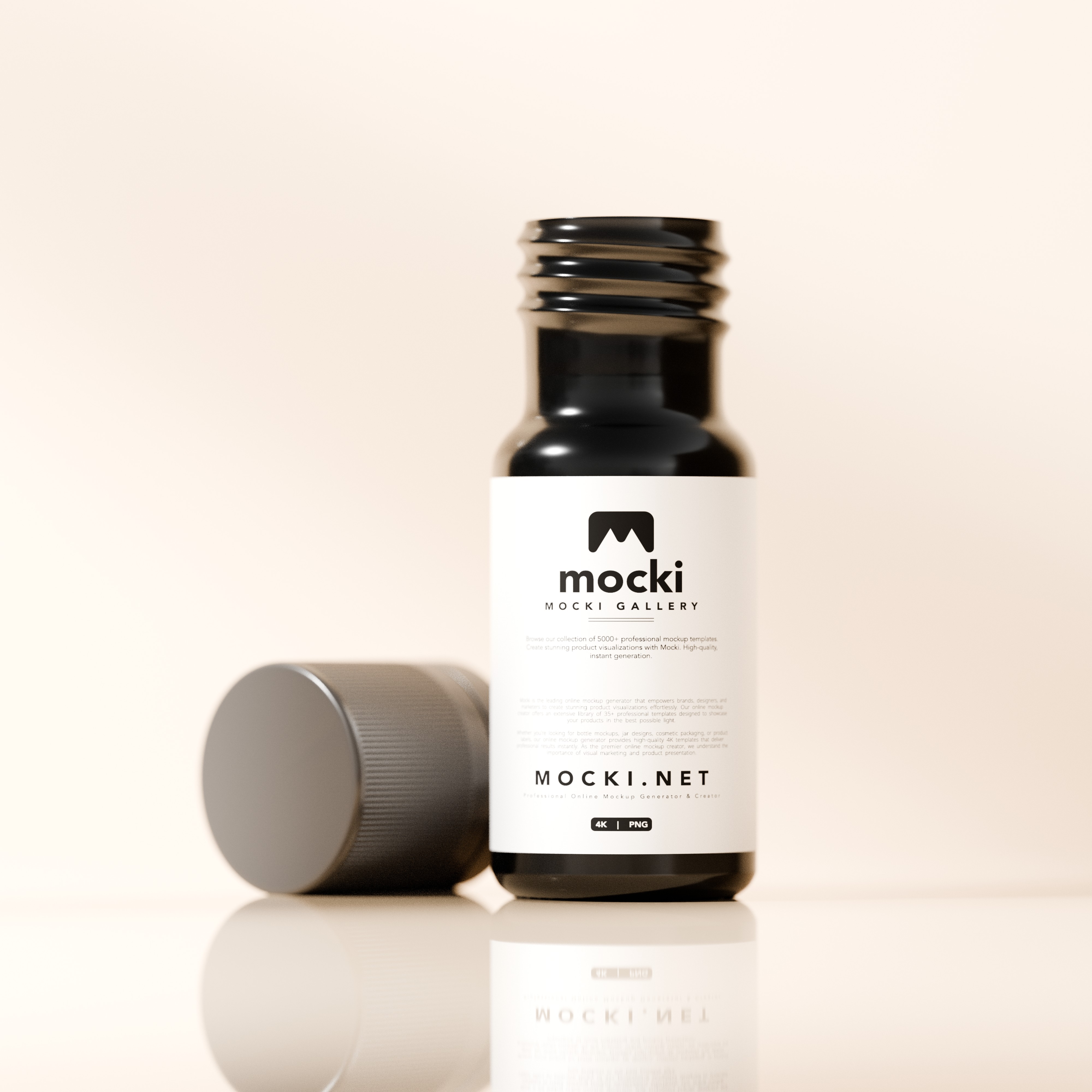 Dark Glass Bottle Mockup with Cap Off