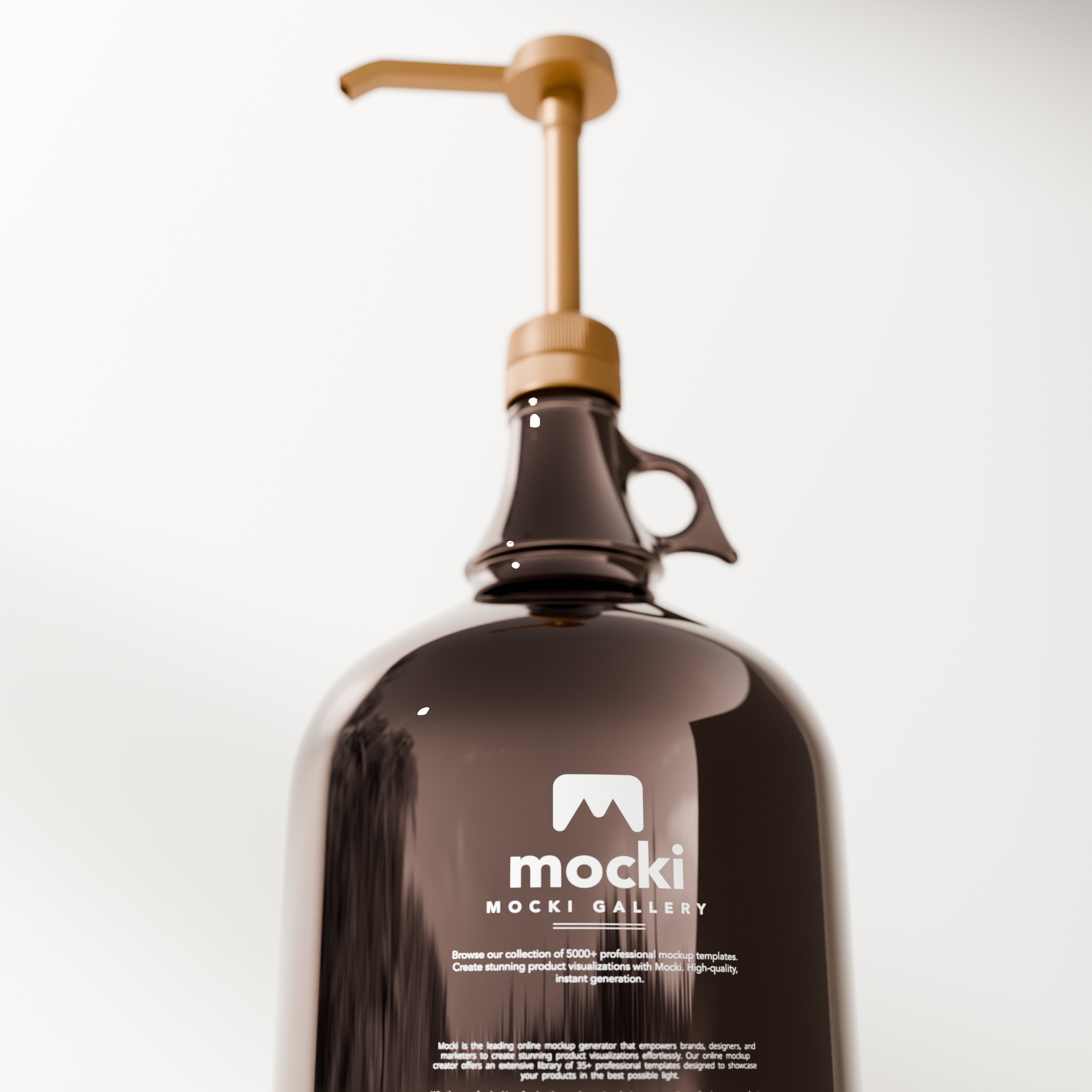 Low Angle Amber Jug Pump Bottle Mockup