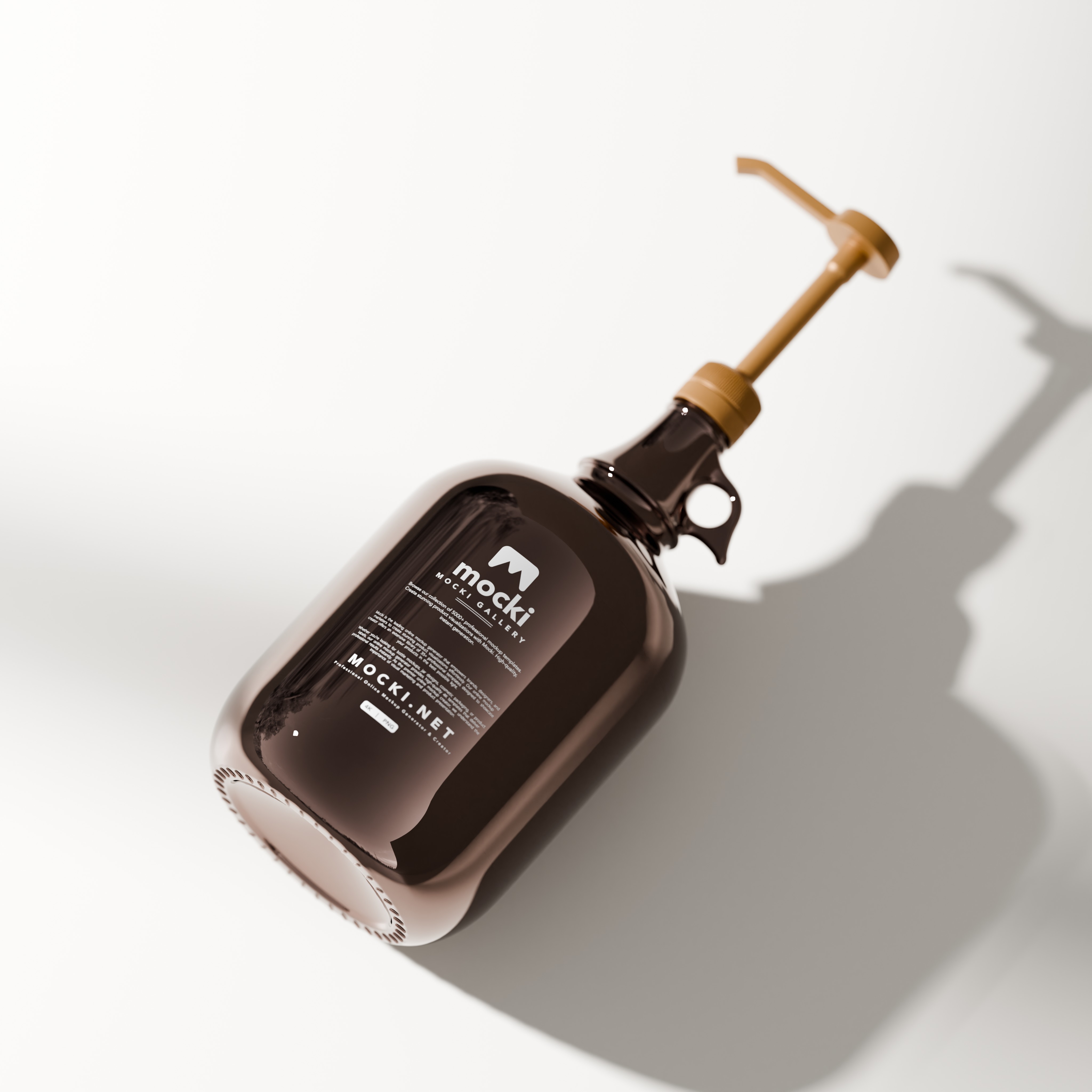 Layed Flat Amber Jug Pump Bottle Mockup