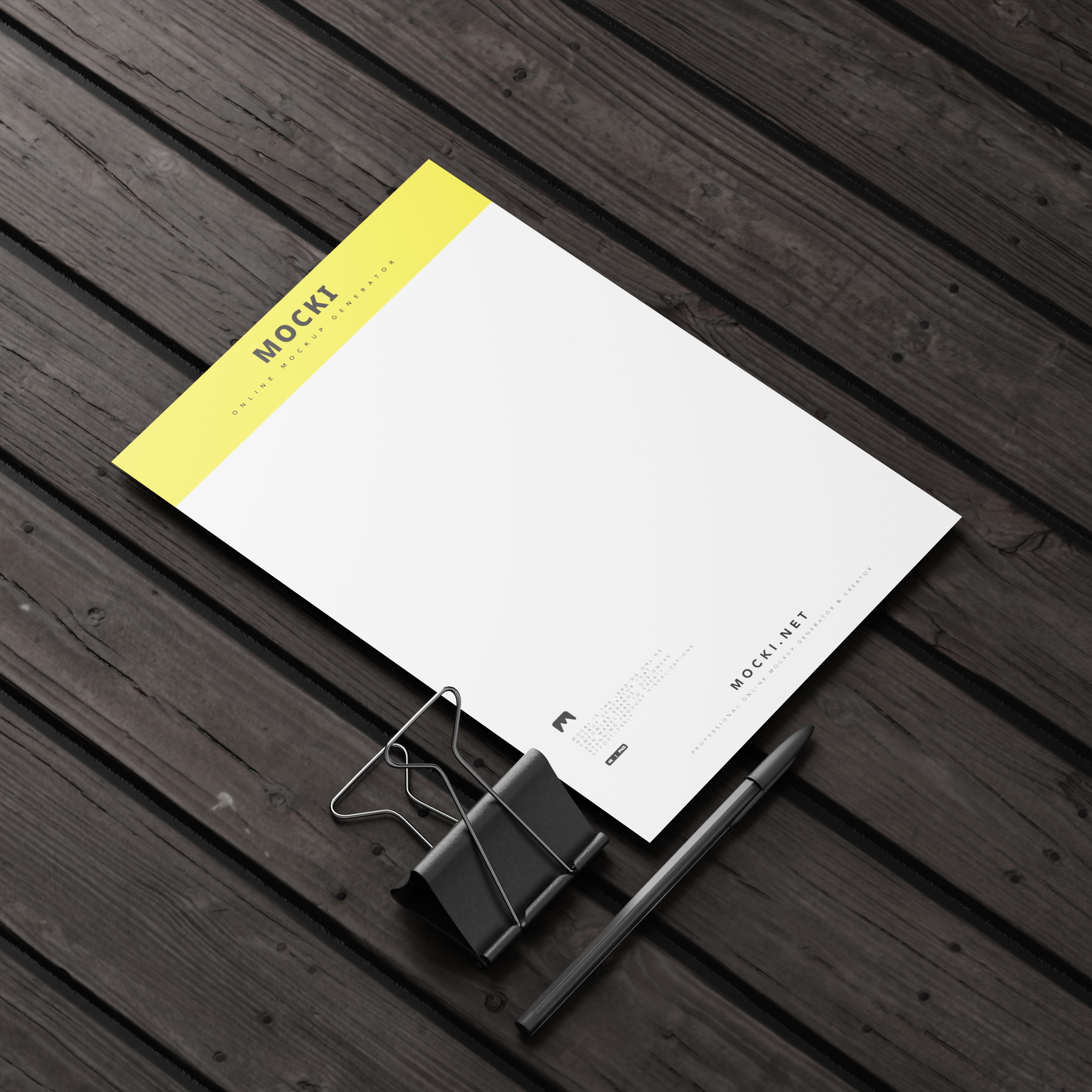 Professional A4 Paper Mockup on a Dark Wooden Surface