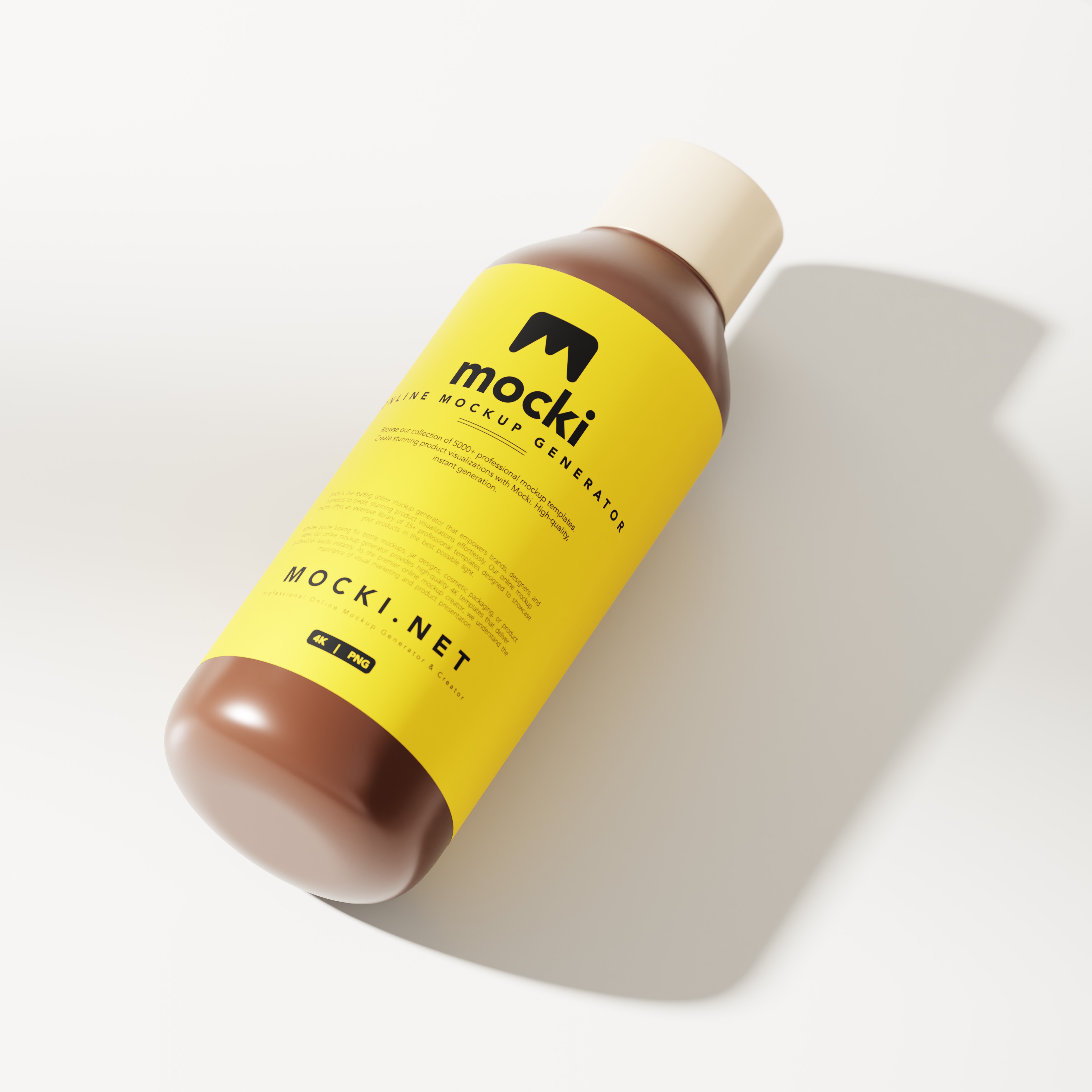 Angled View Brown Plastic Bottle Mockup
