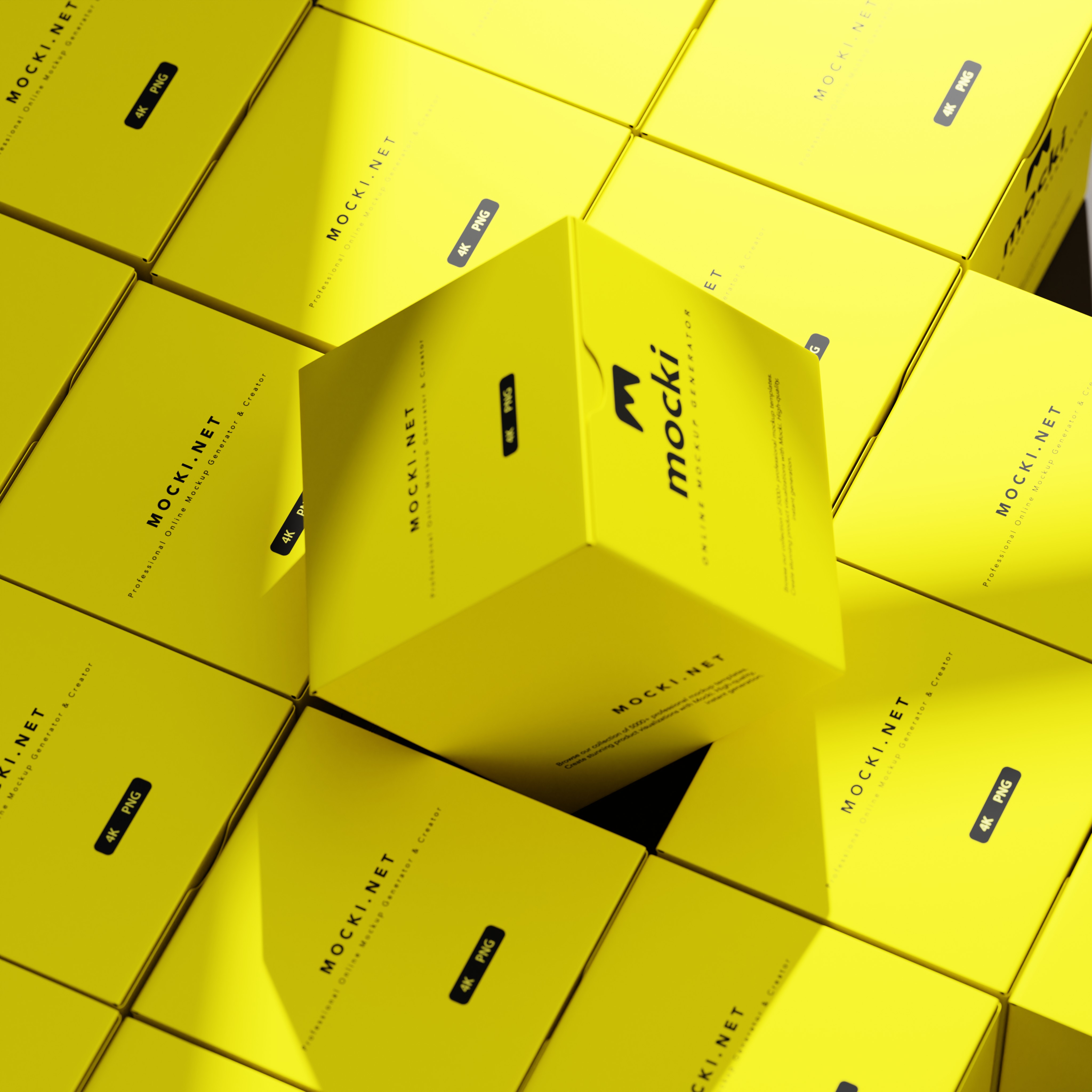 Elevated Perspective of Closed Square Box Packaging Mockup