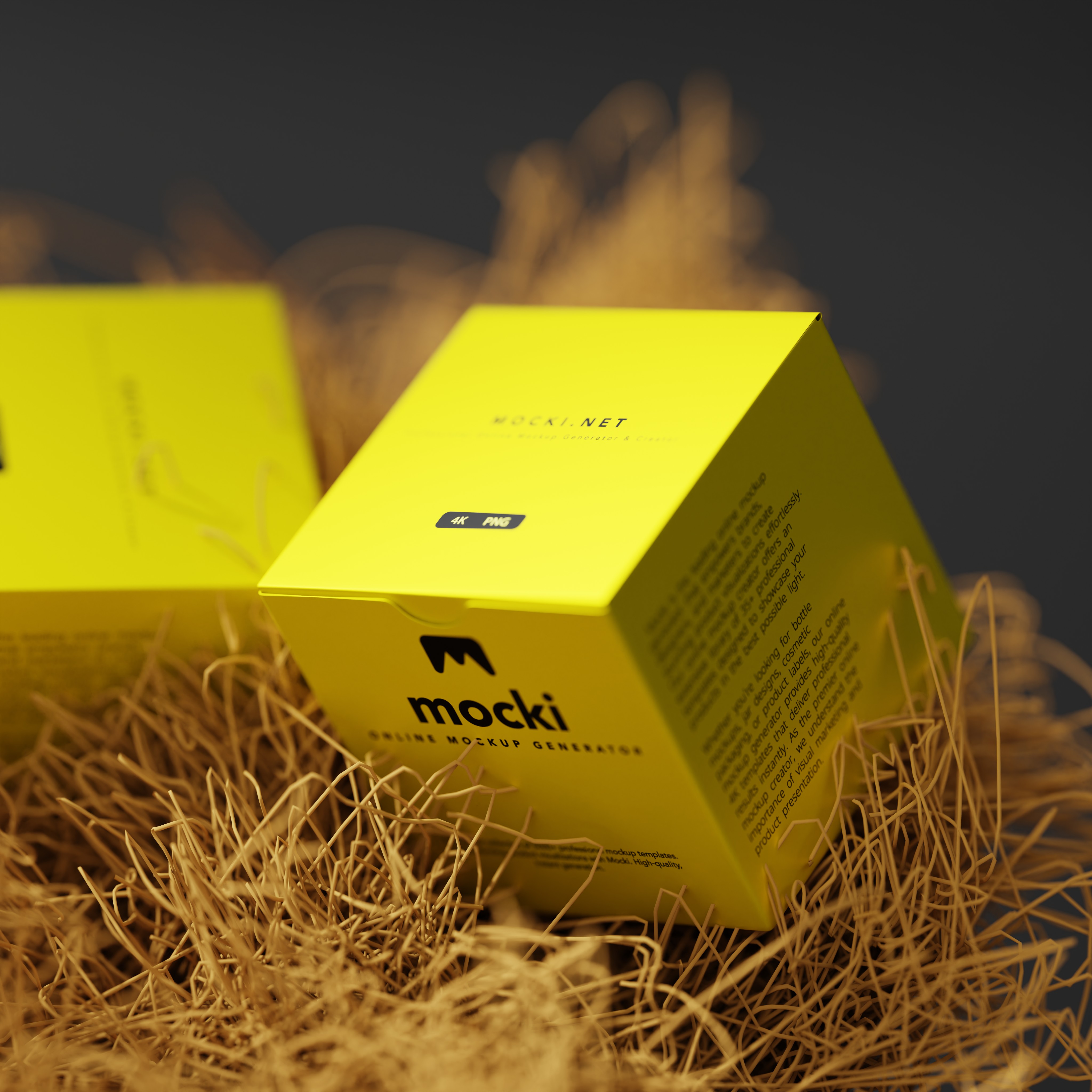 Square Cardboard Box Mockup on Hay - Customizable Packaging