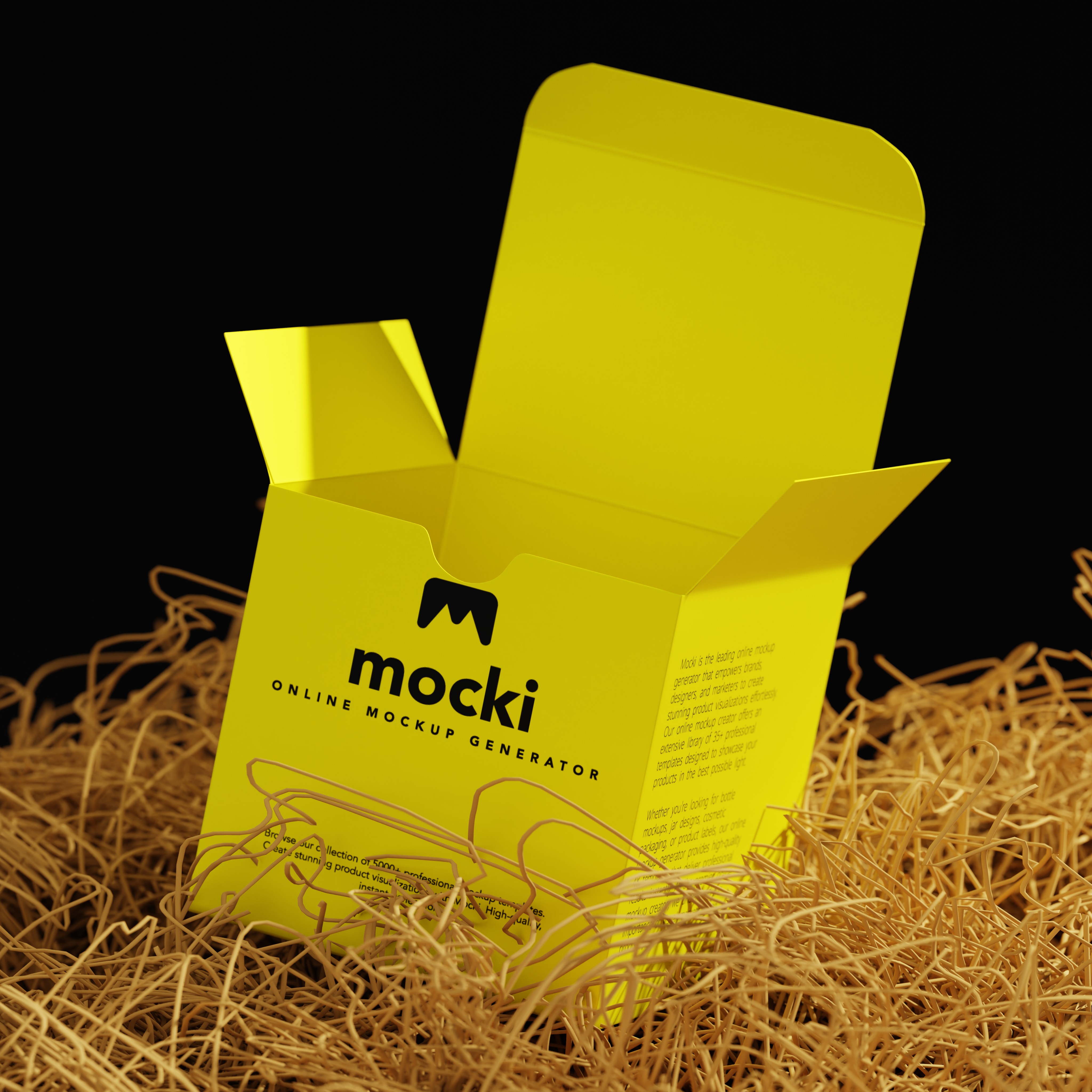 Wide Open Square Cardboard Box Mockup on Hay